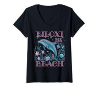 Femme BILOXI BEACH MS DAUPHIN COULEUR PLAGE SOUVENIR T-Shirt avec Col en V