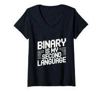 Femme Binary is My Second Language Geek Programmer Humour T-Shirt avec Col en V