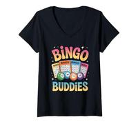 Femme Bingo Buddies Friends Jeu Lucky Numbers Fun Social Winner T-Shirt avec Col en V