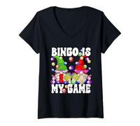 Femme Bingo is My Game Funny GNOME Saying for Crazy Bingo Lady T-Shirt avec Col en V