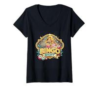 Femme Bingo Queen Bingo Hall Humour Maman Bingo Grand-mère bingos T-Shirt avec Col en V