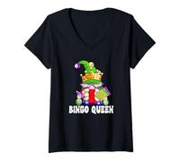 Femme Bingo Queen Graphic for Women Funny Grandma Bingo GNOME T-Shirt avec Col en V