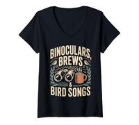 Femme Binoculars Brews Bird Songs Observation Oiseaux café T-Shirt avec Col en V