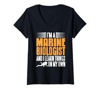 Femme Biologiste Marin J’Apprends Seul Humour Plongée T-Shirt avec Col en V