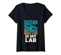 Femme Biologiste Marin océanographe Deep Sea Nerd Science Pride T-Shirt avec Col en V