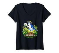 Femme Bird Nerd Jumelles pour Observer Les geais Bleus T-Shirt avec Col en V
