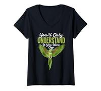 Femme Birdkeeper Perroquet Observation des Oiseaux Comprendre l'ara de Hahn T-Shirt avec Col en V