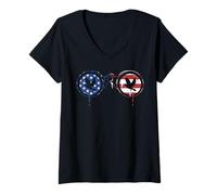 Femme Birdwatching Birdwatcher Drapeau américain USA Drip Graffiti T-Shirt avec Col en V