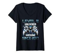 Femme Birthday Boy 8 Time to up Level, 8th Birthday Boy Gamer T-Shirt avec Col en V