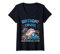 Femme Birthday Cruise Squad 2026 Party Crew on Board Ship Vacation T-Shirt avec Col en V