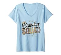 Femme Birthday Squad Imprimé animal Léopard Guépard Zèbre Couronne Crew T-Shirt avec Col en V