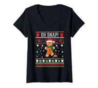 Femme Biscuit au Pain d'épice Oh Snap Funny Christmas Ugly Christmas T-Shirt avec Col en V