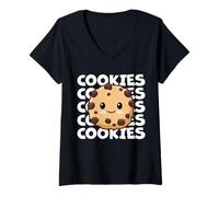 Femme Biscuits Mignons et adorables Biscuits aux pépites de Chocolat Kawaii T-Shirt avec Col en V