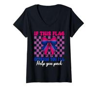 Femme Bisexual Bi Pride : ce drapeau vous offense, je vais vous aider à faire vos valises T-Shirt avec Col en V