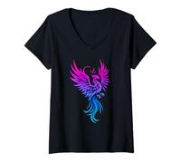 Femme Bisexual Phoenix Bird Bi Pride Flag Rising from Ashes T-Shirt avec Col en V