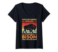 Femme Bison Be Yourself Buffalo Humour Citation de Motivation sur la Faune T-Shirt avec Col en V