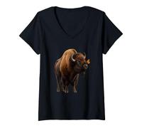 Femme Bison d'Amérique Papillon Buffalo Wildlife T-Shirt avec Col en V