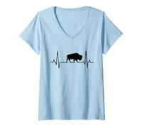Femme Bison Heartbeat Buffalo T-Shirt avec Col en V