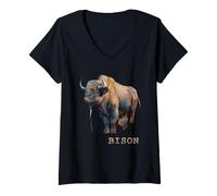 Femme Bison rétro Buffalo T-Shirt avec Col en V