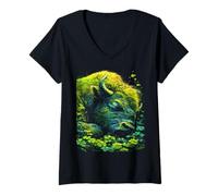 Femme Bison Shamrocks Forest St Patrick Day Forestcore Esthétique T-Shirt avec Col en V