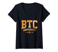 Femme Bitcoin BTC Crypto Devise Investisseur Trader T-Shirt avec Col en V