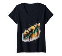Femme Bitcoin Bull Crypto Trading Investisseur T-Shirt avec Col en V