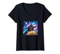 Femme Bitcoin chat viking drôle mignon T-Shirt avec Col en V