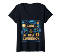 Femme Bitcoin Crypto Code est la Nouvelle Blockchain de Monnaie T-Shirt avec Col en V