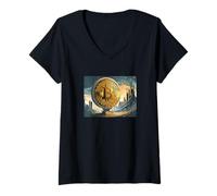 Femme Bitcoin Grande pièce T-Shirt avec Col en V