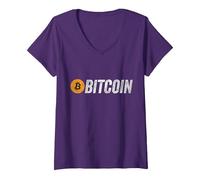 Femme Bitcoin Grunge BTC Logo Blockchain Monnaie Crypto T-Shirt avec Col en V, Violet, L