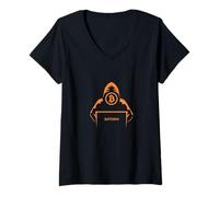 Femme Bitcoin Satoshi Nakamoto Stature mystérieux grand inconnu T-Shirt avec Col en V