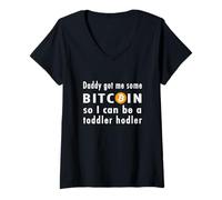 Femme Bitcoin Tout-Petit BTC Kid Drôle Mignon Crypto Bébé Cadeau T-Shirt avec Col en V
