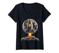 Femme Bitcoin vers la Lune T-Shirt avec Col en V