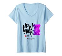 Femme Bite Me, Cool New York City Purple Candy Gum Bear Graphic T-Shirt avec Col en V