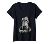 Femme Bite The Bullet Shoebill Cigogne Humour T-Shirt avec Col en V