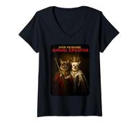 Femme Bizarre Animal Kingdom - Chiens Drôles Bouledogue Ironiques T-Shirt avec Col en V