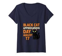 Femme Black Cat Appreciation Day 17 août Cute Kitty T-Shirt avec Col en V
