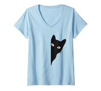 Femme Black-Cat Coming Out Funny Peek a Boo Peeking Pet T-Shirt avec Col en V