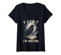 Femme Black Crow F-CAW-F J'écris Un écrivain drôle Gothique pour Adultes T-Shirt avec Col en V