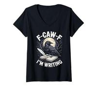 Femme Black Crow F-CAW-F J'écris Un écrivain drôle Gothique pour Adultes T-Shirt avec Col en V