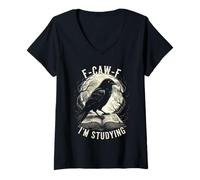 Femme Black Crow F-CAW-F J'étudie Un étudiant Gothique drôle pour Adulte T-Shirt avec Col en V