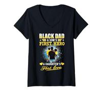 Femme Black Dad A Son's First Hero A Daughter's First Love Fathers T-Shirt avec Col en V