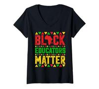 Femme Black Educators Matter Carte Africaine Histoire Patrimoine T-Shirt avec Col en V
