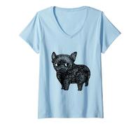 Femme Black Frenchie T-Shirt avec Col en V