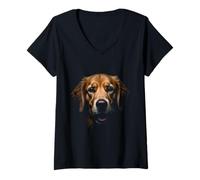 Femme Black Golden Retriever Dog Jaune Retriever Face T-Shirt avec Col en V
