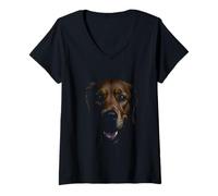 Femme Black Golden Retriever Dog Jaune Retriever Face T-Shirt avec Col en V