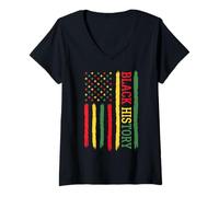 Femme Black History Drapeau Afro Pan African Pride Design RBG Couleurs T-Shirt avec Col en V