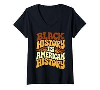 Femme Black History is American History Retro Groovy Melanin Women T-Shirt avec Col en V