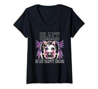 Femme Black is My Happy Color Gothic Girl Dark Goth Occult Unicorn T-Shirt avec Col en V