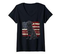 Femme Black Lab Drapeau américain patriotique Labrador Owner Lab Dad T-Shirt avec Col en V
